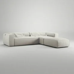 Grand 4-Sitssoffa Divan Höger öppet avslut Minetyg, Moon White