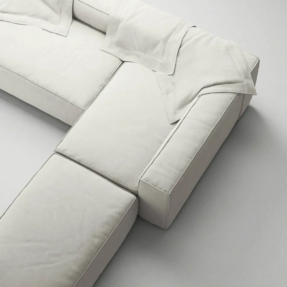 Grand 4-Sitssoffa Divan Höger öppet avslut Minetyg, Moon White