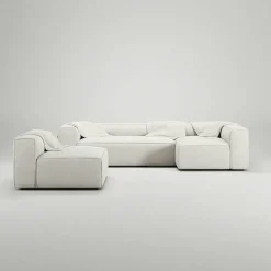 Grand 4-Sitssoffa Divan Höger Med Fåtölj Bouclétyg, Steam White