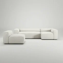 Grand 4-Sitssoffa Divan Höger Med Fåtölj Bouclétyg, Steam White