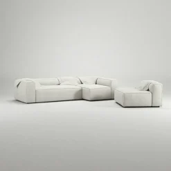 Grand 4-Sitssoffa Divan Höger Med Fåtölj Bouclétyg, Steam White