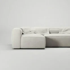 Grand 4-Sitssoffa Divan Vänster öppet avslut Med Fotpall Minetyg, Moon White