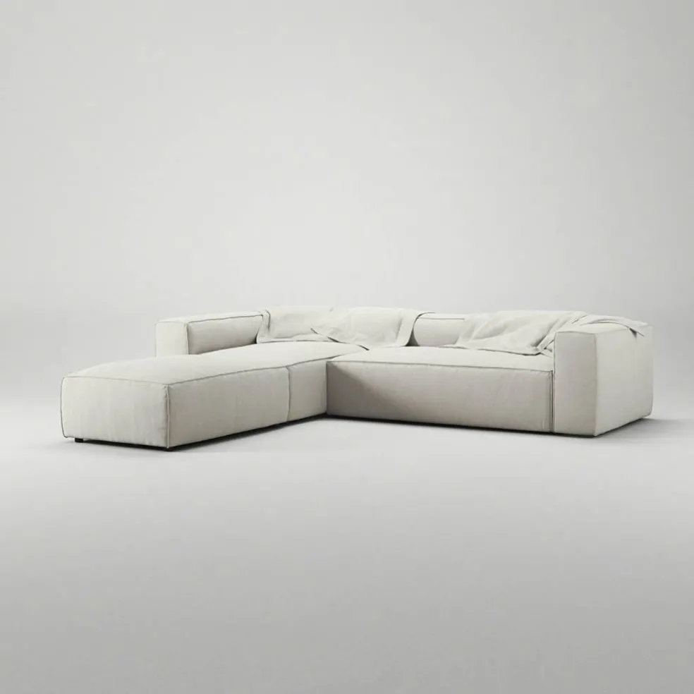 Grand 4-Sitssoffa Divan Vänster öppet avslut Med Fotpall Minetyg, Moon White