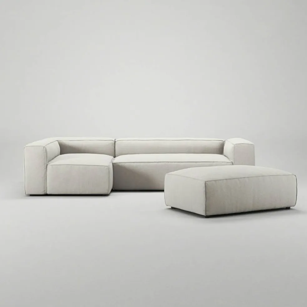 Grand 4-Sitssoffa Divan Vänster öppet avslut Med Fotpall Minetyg, Moon White