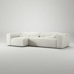 Grand 4-Sitssoffa Divan Vänster Bouclétyg, Steam White