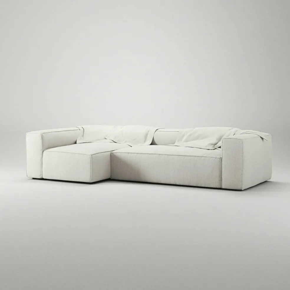 Grand 4-Sitssoffa Divan Vänster Bouclétyg, Steam White