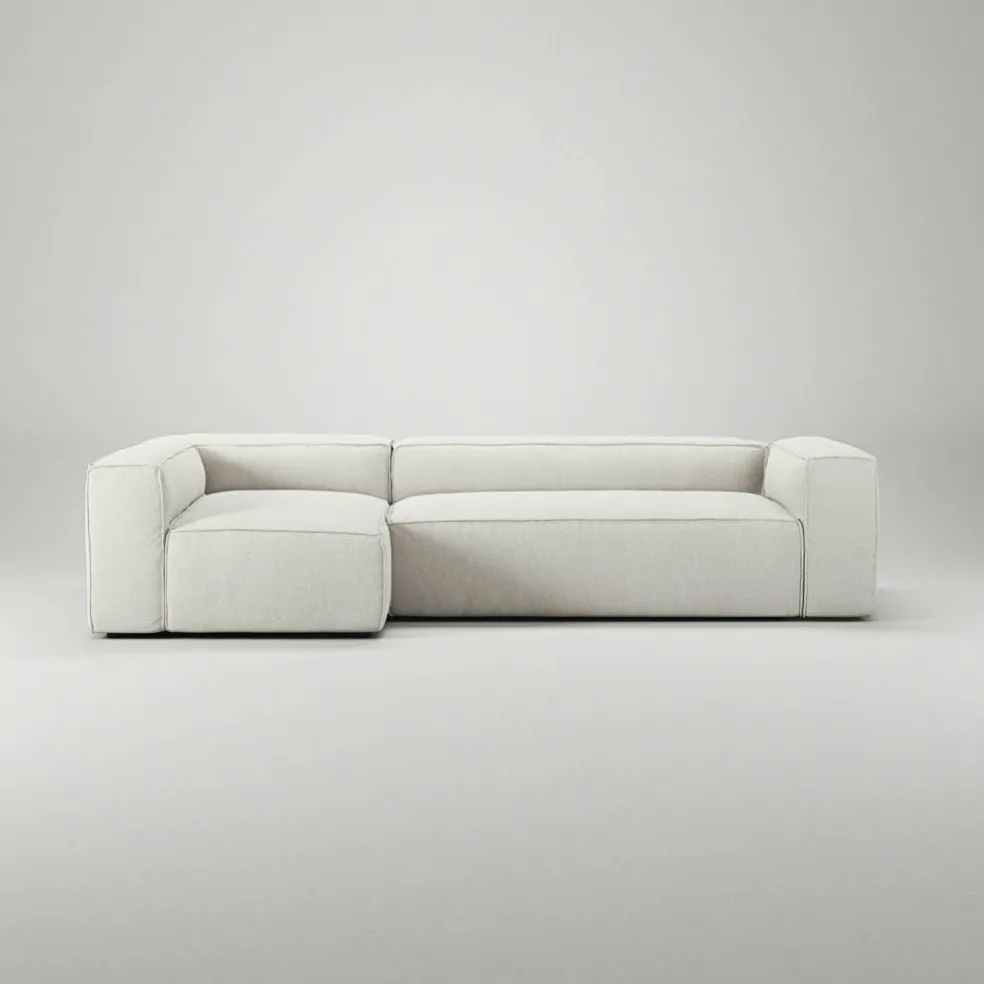 Grand 4-Sitssoffa Divan Vänster Bouclétyg, Steam White