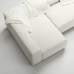 Grand 4-Sitssoffa Divan Vänster Bouclétyg, Steam White