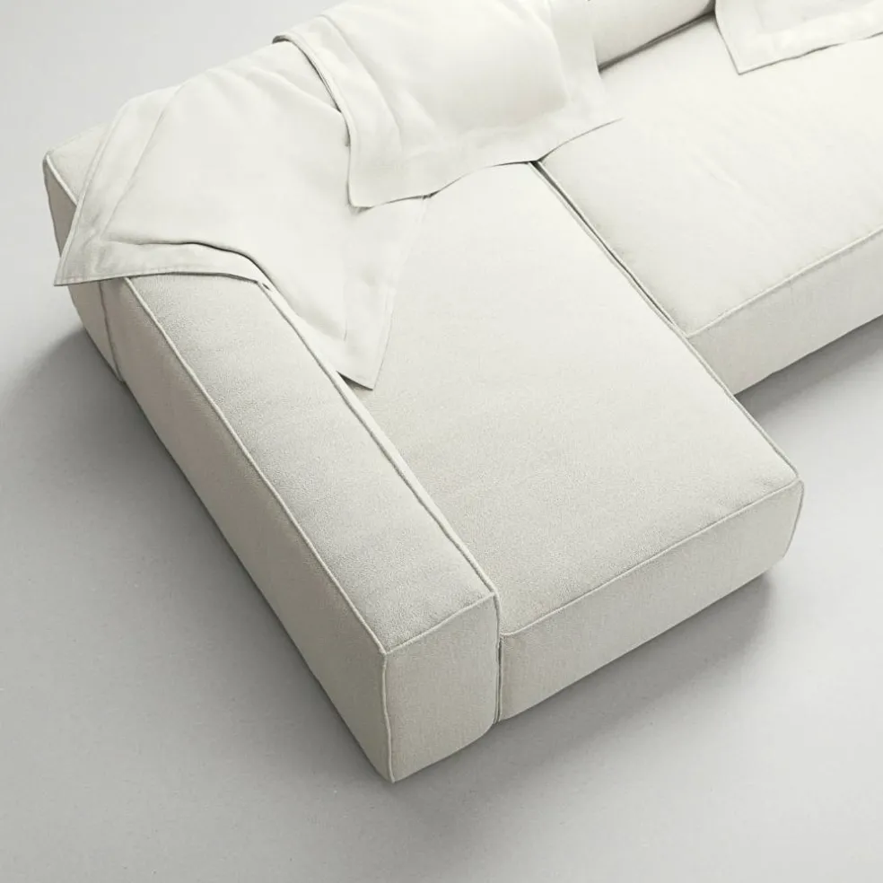 Grand 4-Sitssoffa Divan Vänster Bouclétyg, Steam White