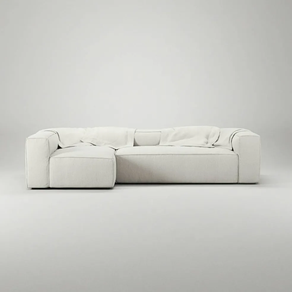 Grand 4-Sitssoffa Divan Vänster Bouclétyg, Steam White