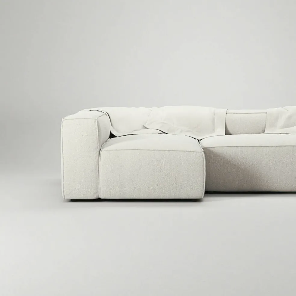 Grand 4-Sitssoffa Divan Vänster Bouclétyg, Steam White
