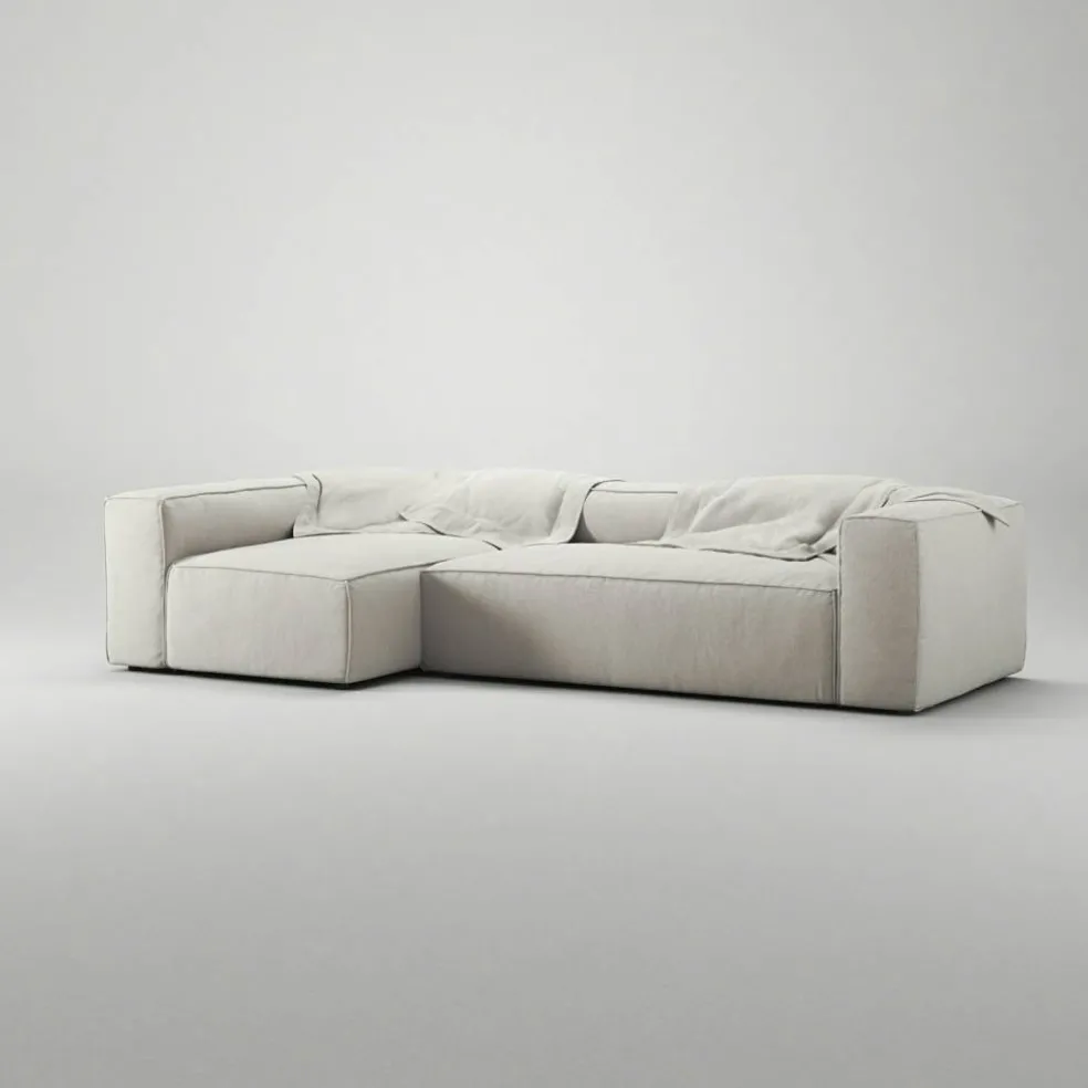 Grand 4-Sitssoffa Divan Vänster Minetyg, Moon White