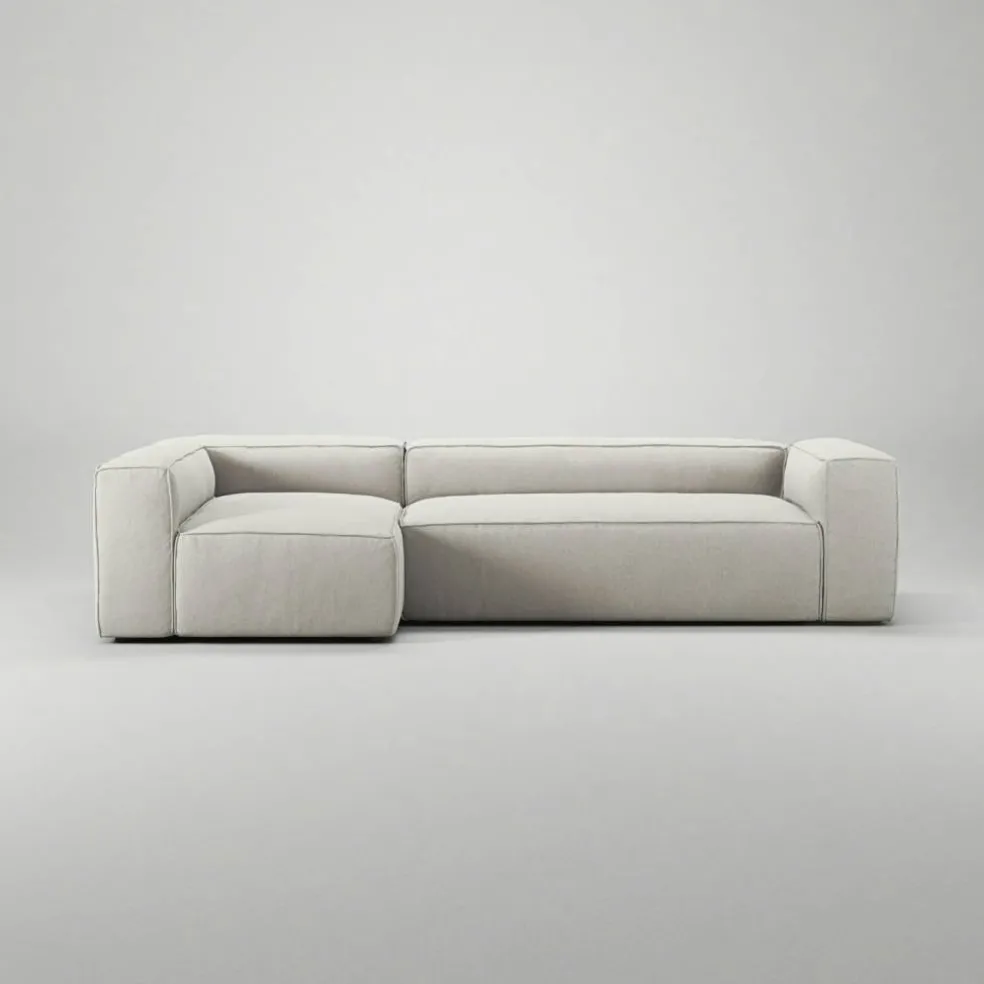 Grand 4-Sitssoffa Divan Vänster Minetyg, Moon White