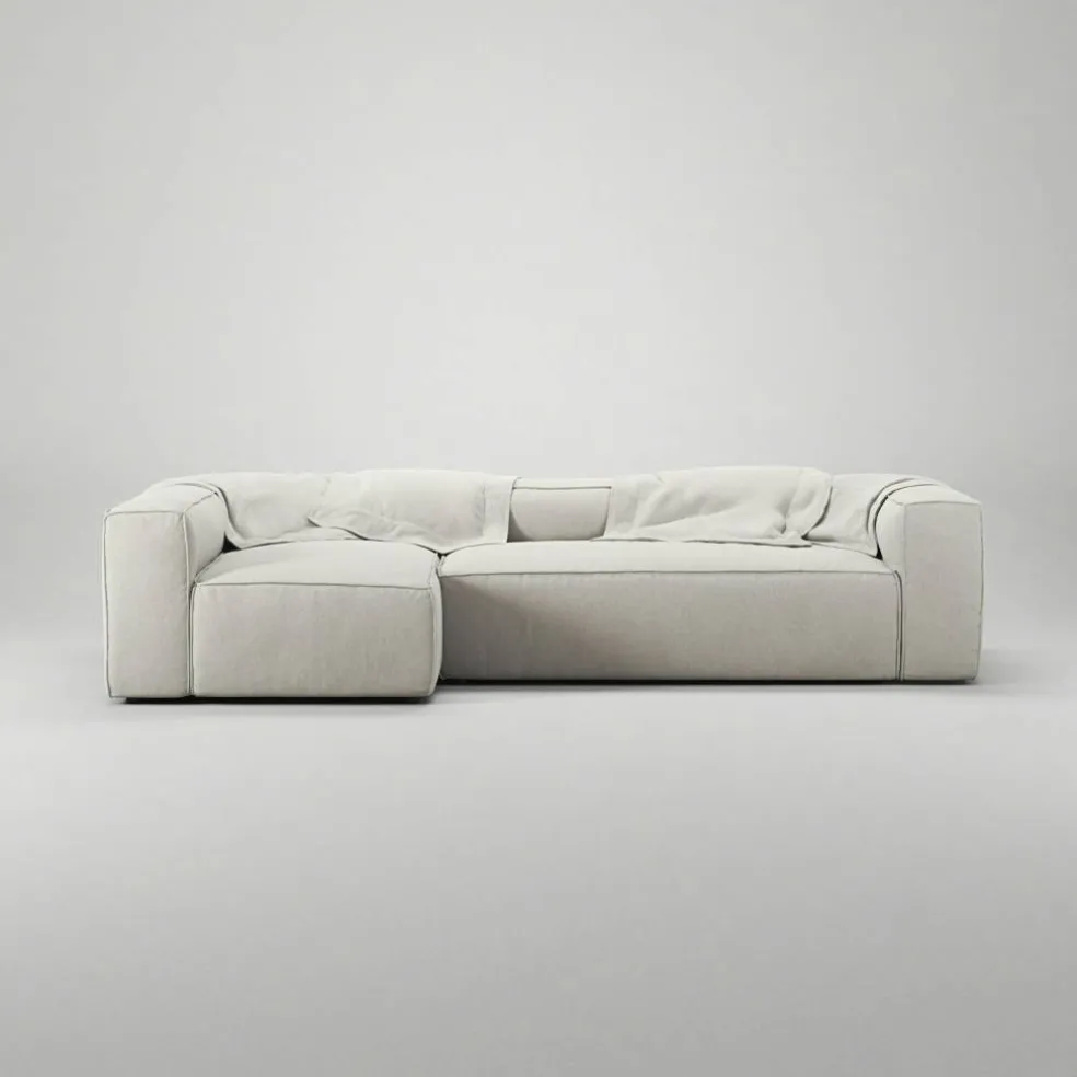 Grand 4-Sitssoffa Divan Vänster Minetyg, Moon White