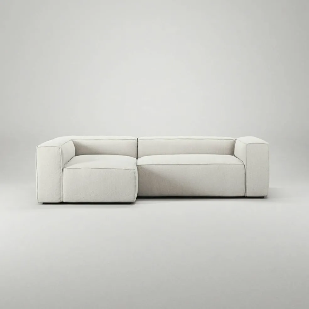 Grand 3-Sitssoffa Divan Vänster Bouclétyg, Steam White