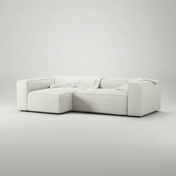 Grand 3-Sitssoffa Divan Vänster Bouclétyg, Steam White