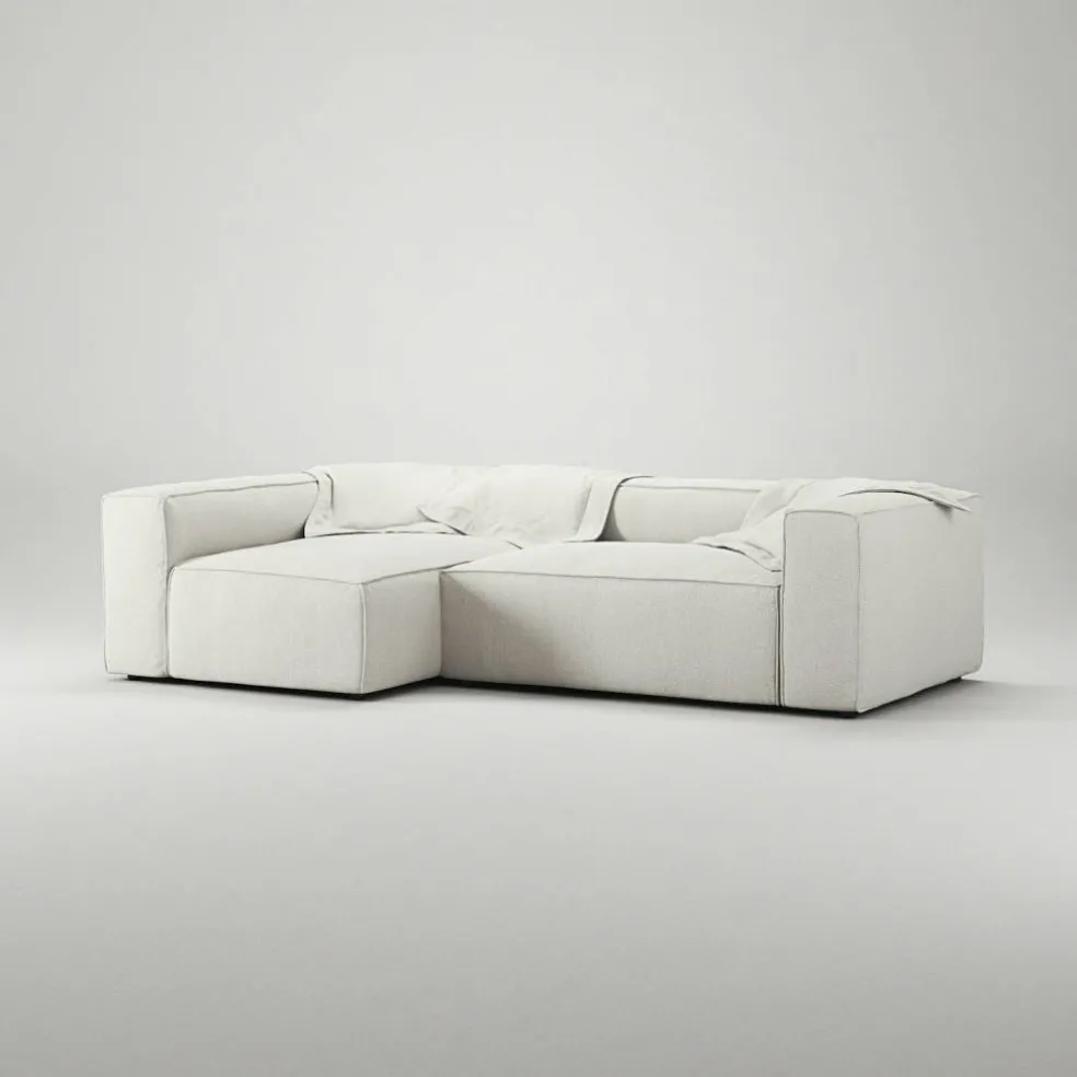 Grand 3-Sitssoffa Divan Vänster Bouclétyg, Steam White