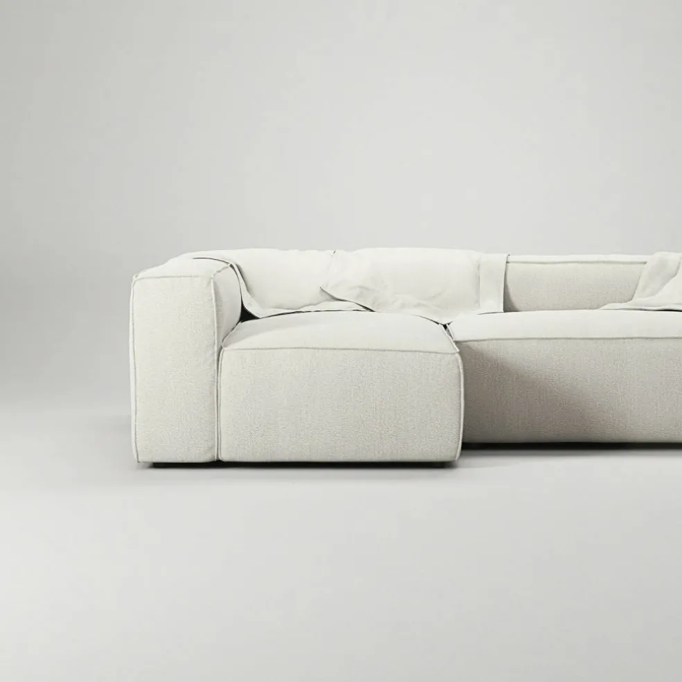Grand 3-Sitssoffa Divan Vänster Bouclétyg, Steam White