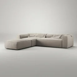 Grand 4-Sitssoffa Divan Vänster öppet avslut Med Fotpall Minetyg, Sandshell Beige