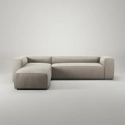 Grand 4-Sitssoffa Divan Vänster öppet avslut Med Fotpall Minetyg, Sandshell Beige