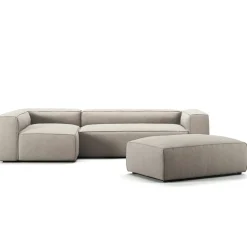 Grand 4-Sitssoffa Divan Vänster öppet avslut Med Fotpall Minetyg, Sandshell Beige