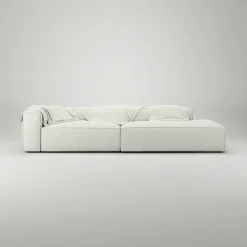 Grand 3-Sitssoffa öppet avslut Höger Bouclétyg, Steam White
