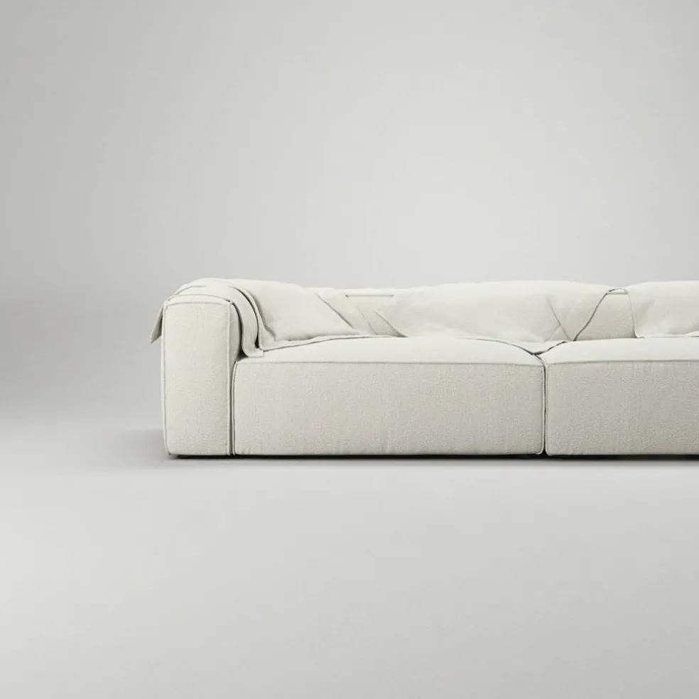 Grand 3-Sitssoffa öppet avslut Höger Bouclétyg, Steam White