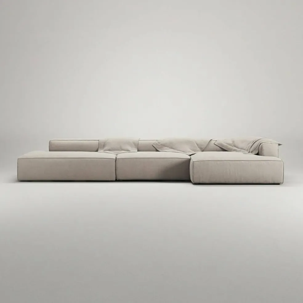 Grand 5-Sitssoffa öppet avslut Vänster Minetyg, Sandshell Beige