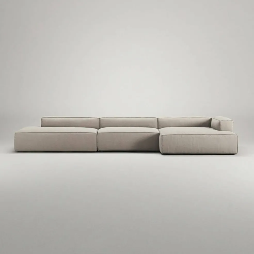 Grand 5-Sitssoffa öppet avslut Vänster Minetyg, Sandshell Beige