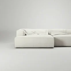 Grand 4-Sitssoffa schäslong Vänster Bouclétyg, Steam White