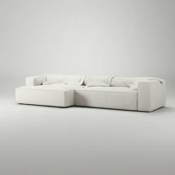 Grand 4-Sitssoffa schäslong Vänster Bouclétyg, Steam White