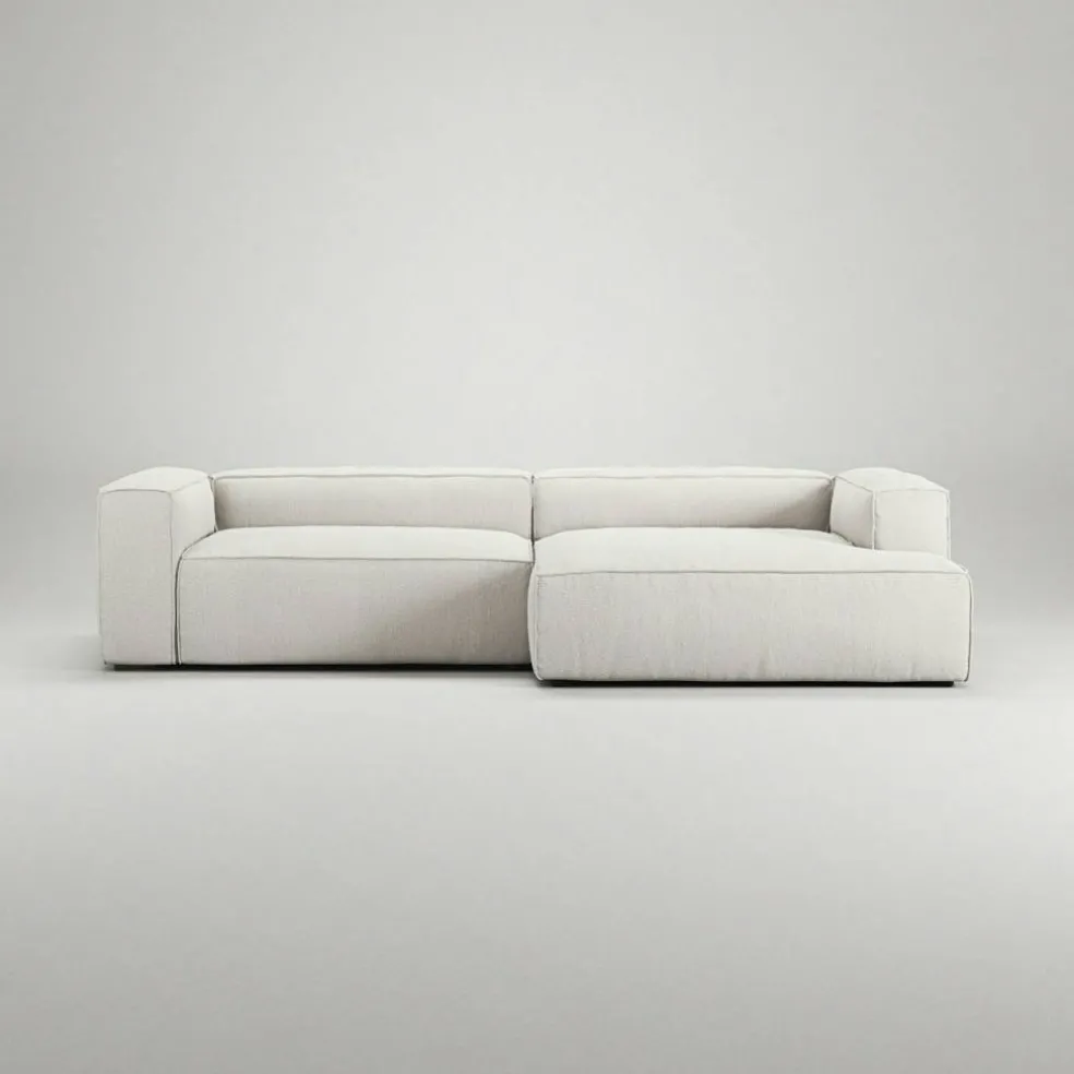 Grand 3-Sitssoffa schäslong Höger Bouclétyg, Steam White