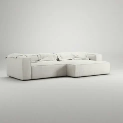 Grand 3-Sitssoffa schäslong Höger Bouclétyg, Steam White