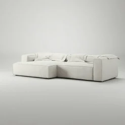 Grand 3-Sitssoffa schäslong Vänster Bouclétyg, Steam White