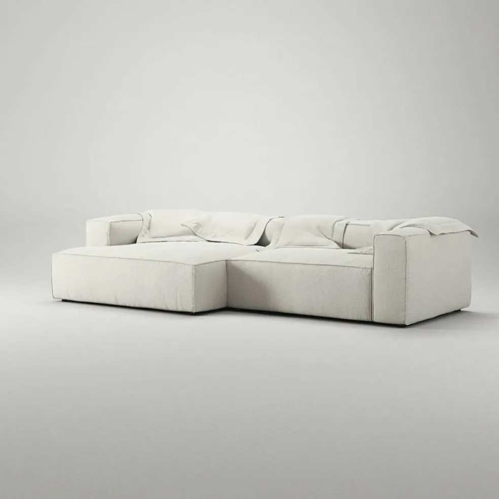 Grand 3-Sitssoffa schäslong Vänster Bouclétyg, Steam White