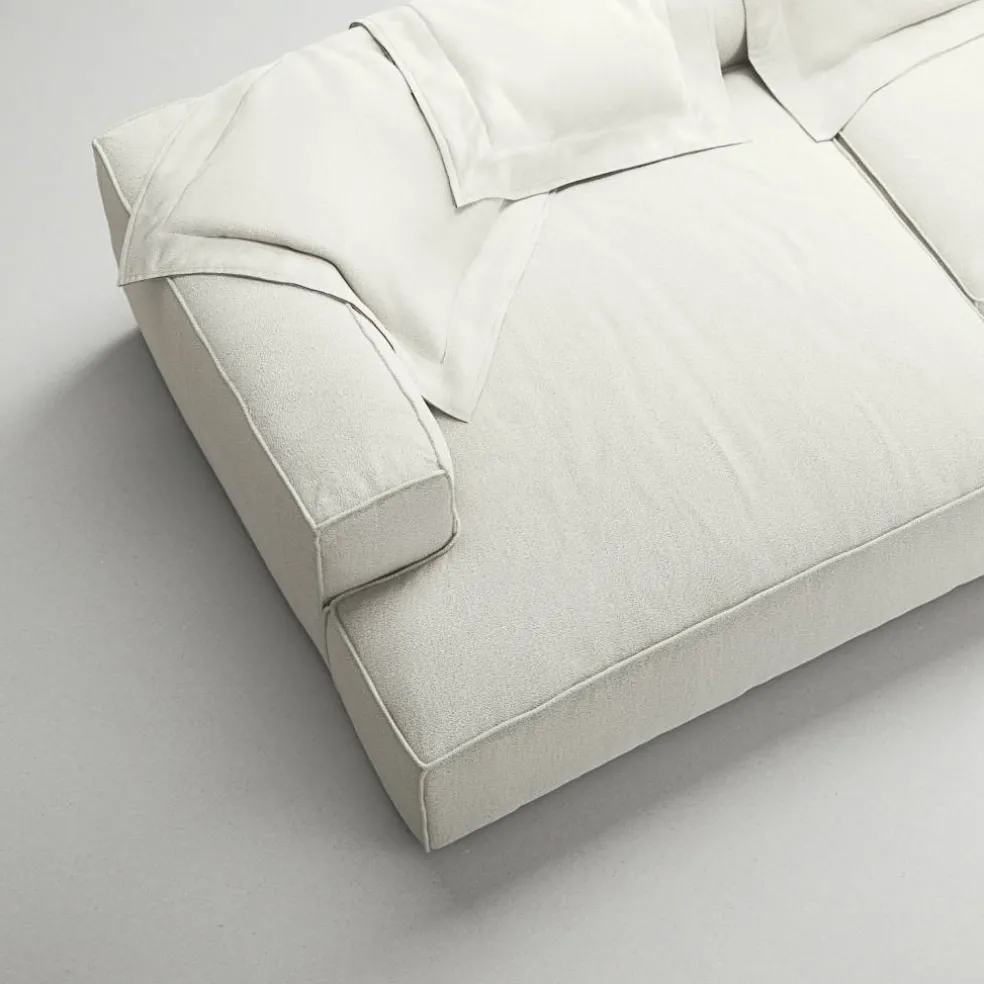 Grand 3-Sitssoffa schäslong Vänster Bouclétyg, Steam White