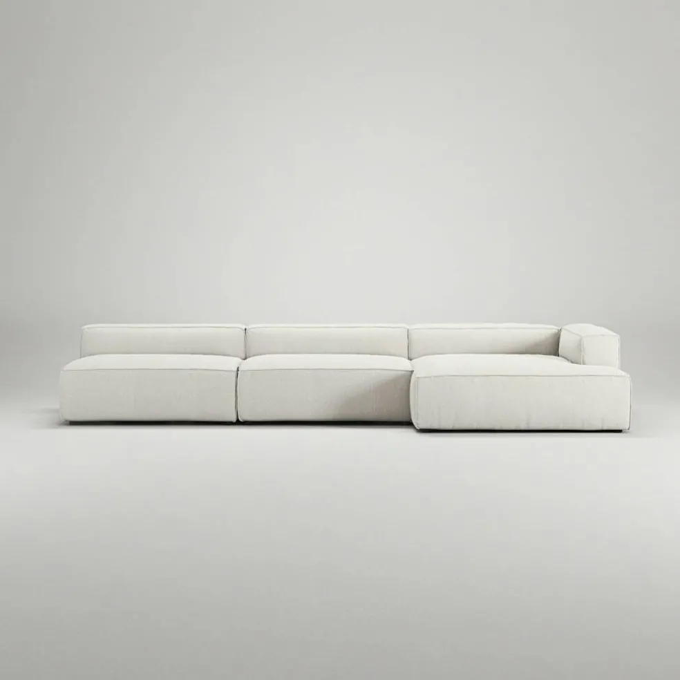 Grand 5-Sitssoffa schäslong Höger Bouclétyg, Steam White