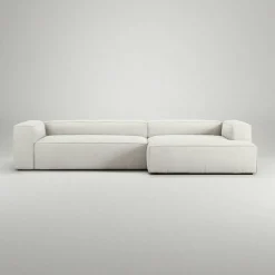 Grand 4-Sitssoffa schäslong Höger Bouclétyg, Steam White