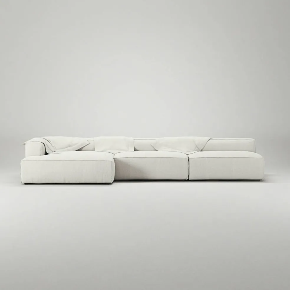 Grand 5-Sitssoffa schäslong Vänster Bouclétyg, Steam White