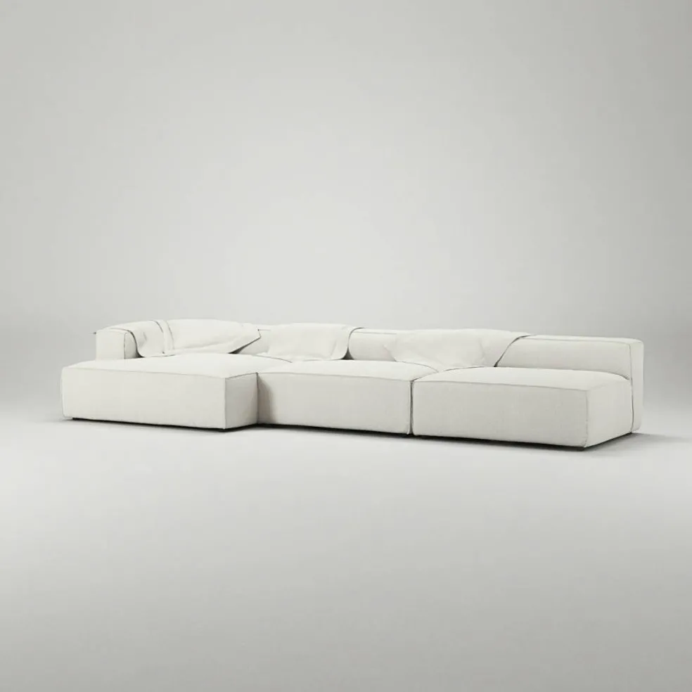 Grand 5-Sitssoffa schäslong Vänster Bouclétyg, Steam White
