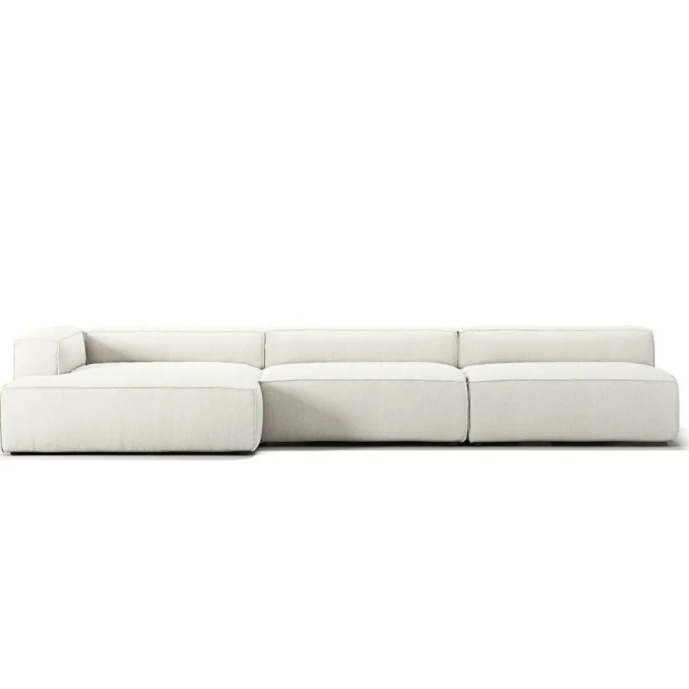Grand 5-Sitssoffa schäslong Vänster Bouclétyg, Steam White