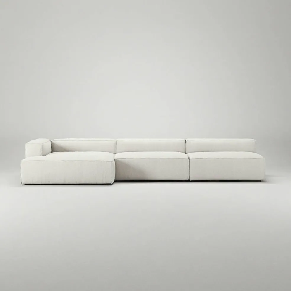 Grand 5-Sitssoffa schäslong Vänster Bouclétyg, Steam White