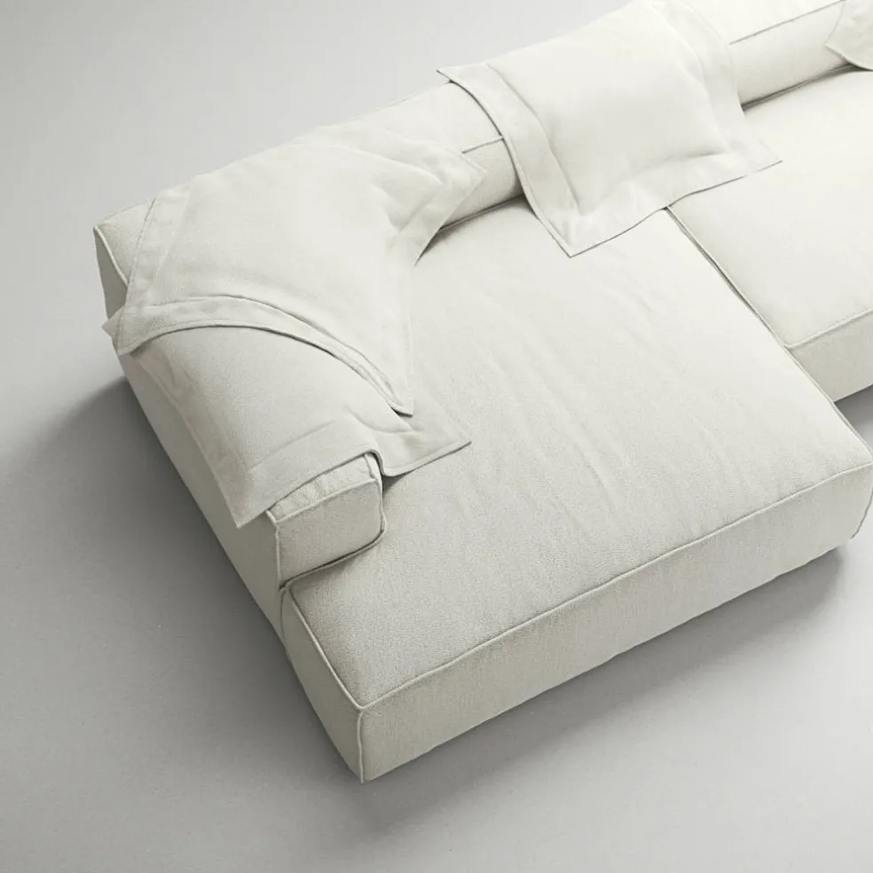 Grand 5-Sitssoffa schäslong Vänster Bouclétyg, Steam White