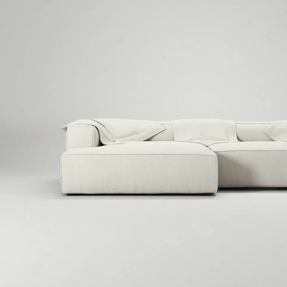 Grand 5-Sitssoffa schäslong Vänster Bouclétyg, Steam White