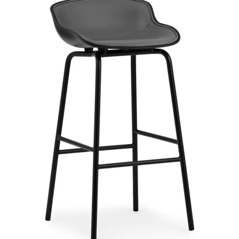 Hyg Barstol 75 cm, Klädd Framsida, Svart Läder
