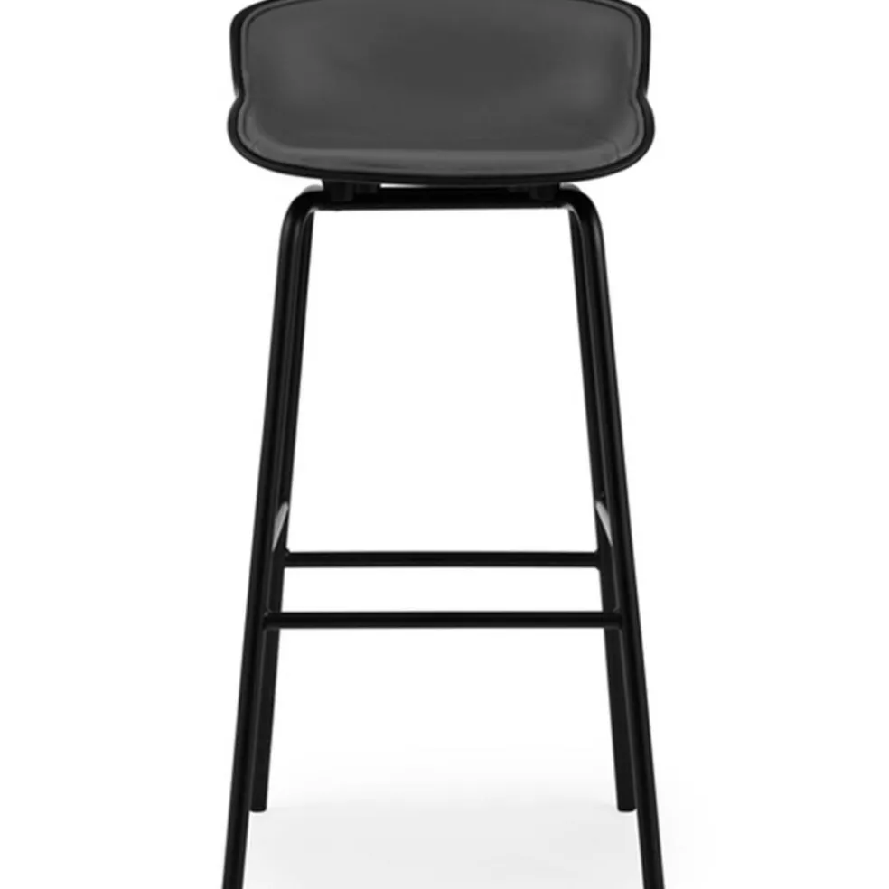 Hyg Barstol 75 cm, Klädd Framsida, Svart Läder