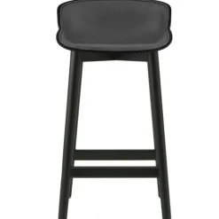 Hyg Barstol 75 cm, Klädd Framsida, Svart Läder / Svart Ek