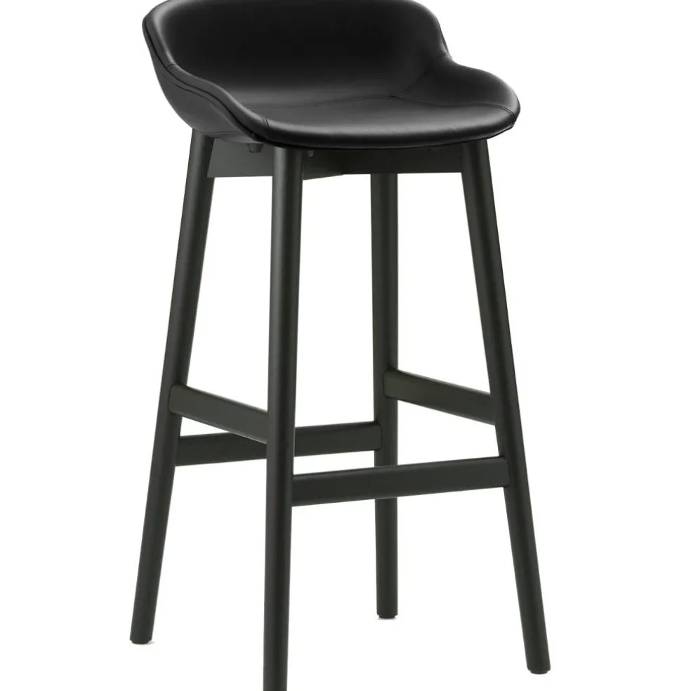 Hyg Barstol 75 cm, Svart Läder / Svart Ek