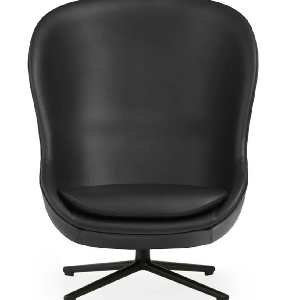Hyg Fåtölj Hög Med Snurrbas, Svart Läder / Svart Aluminium