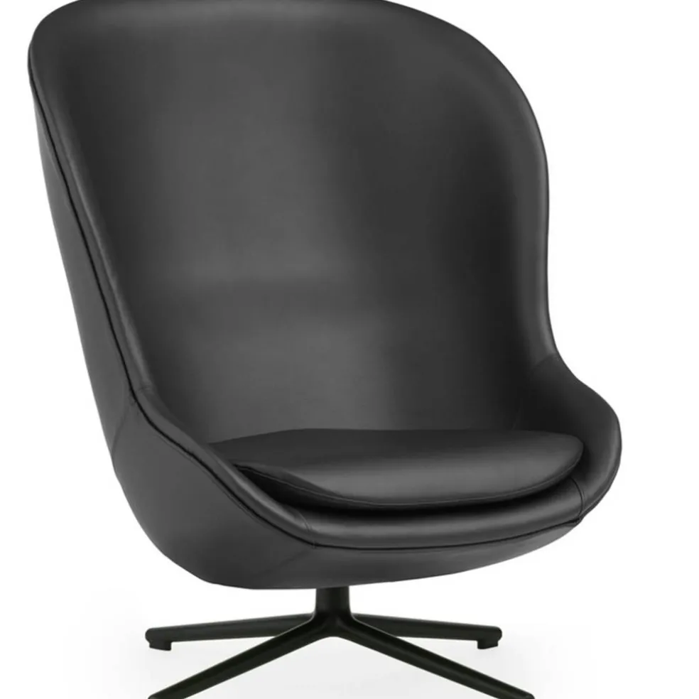 Hyg Fåtölj Hög Med Snurrbas, Svart Läder / Svart Aluminium